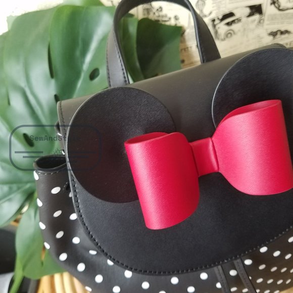 Kate Spade NWT Minnie Mouse Polka Dot Black Medium Backpack Refined Leather - Picture 6 of 10